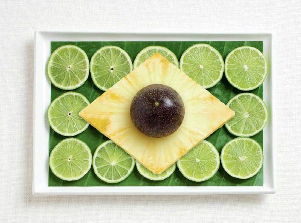 Brasil hecha de hoja de plátano, limón, piña y fruta de la pasión.